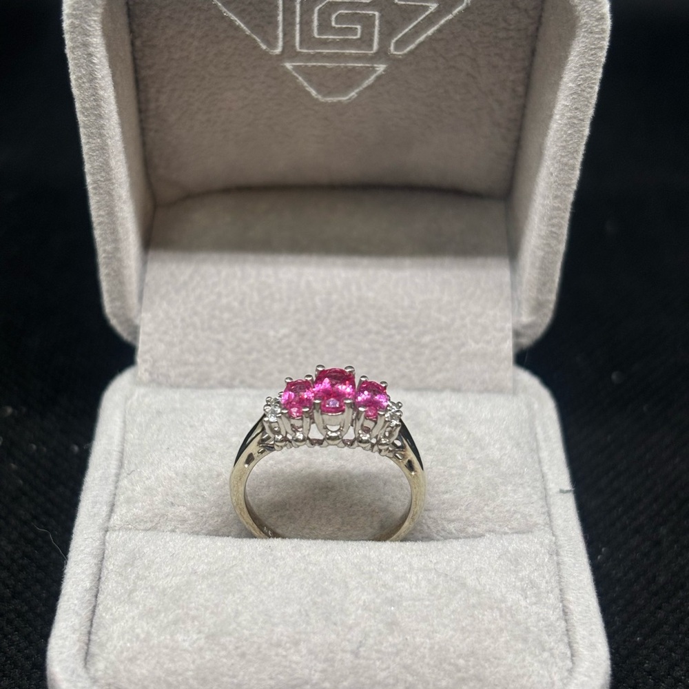 9K Gold Natural Bright Pink Sapphires Ring, $1495 APPRAISED, size 6 - Picture 3 of 11